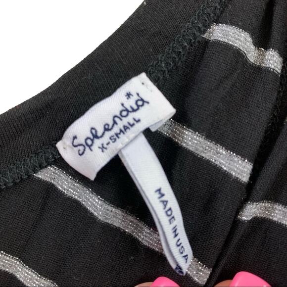 Splendid V-Neck Striped Sleeveless Trapeze Black/Silver Tank - Picture 3 of 4